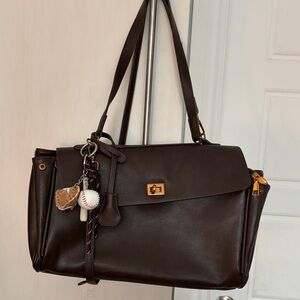 Classic Dark Brown Leather Shoulder Bag with Gold-Tone Hardware